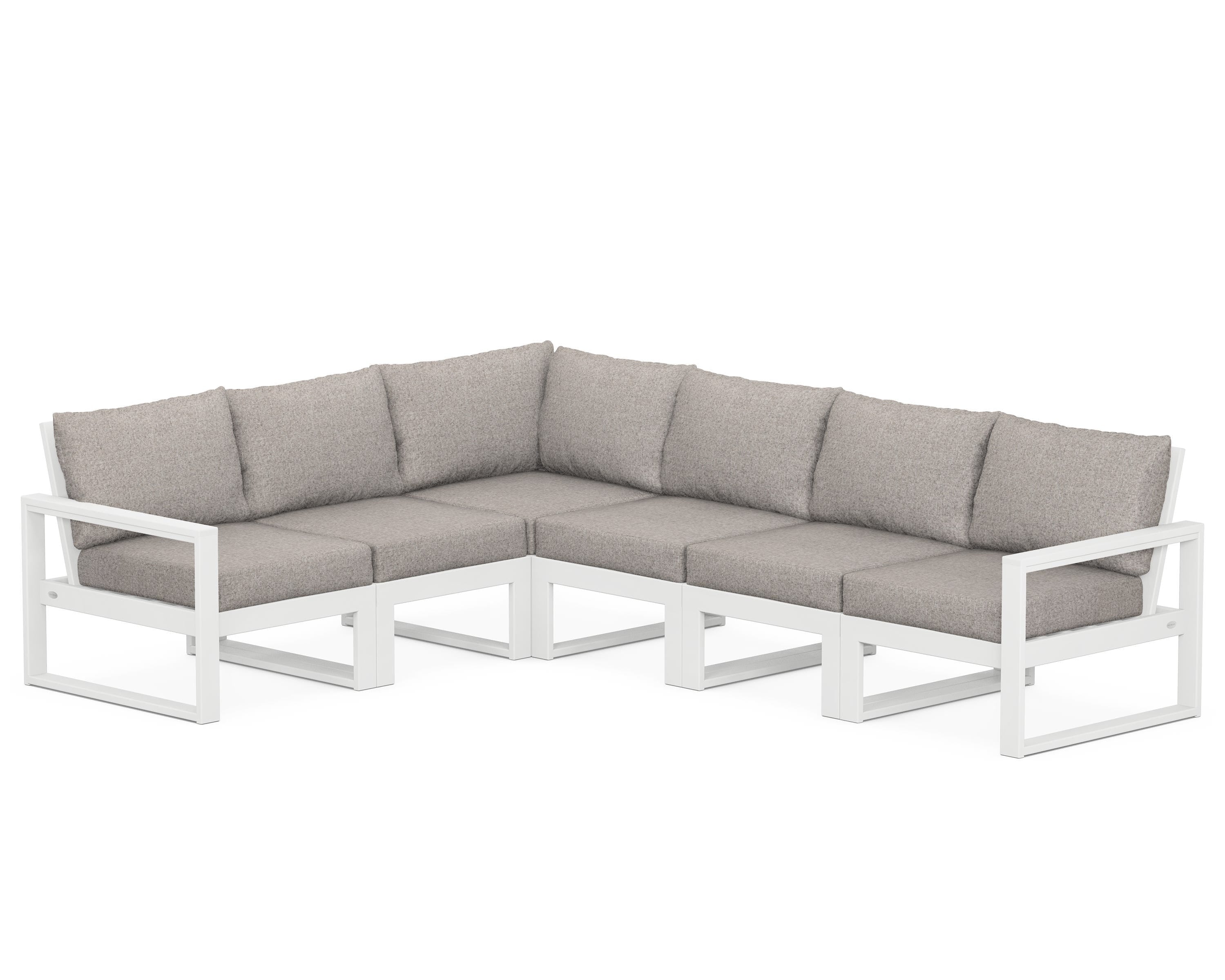 POLYWOOD® EDGE 6-Piece Modular Deep Seating Set in White / Weathered Tweed