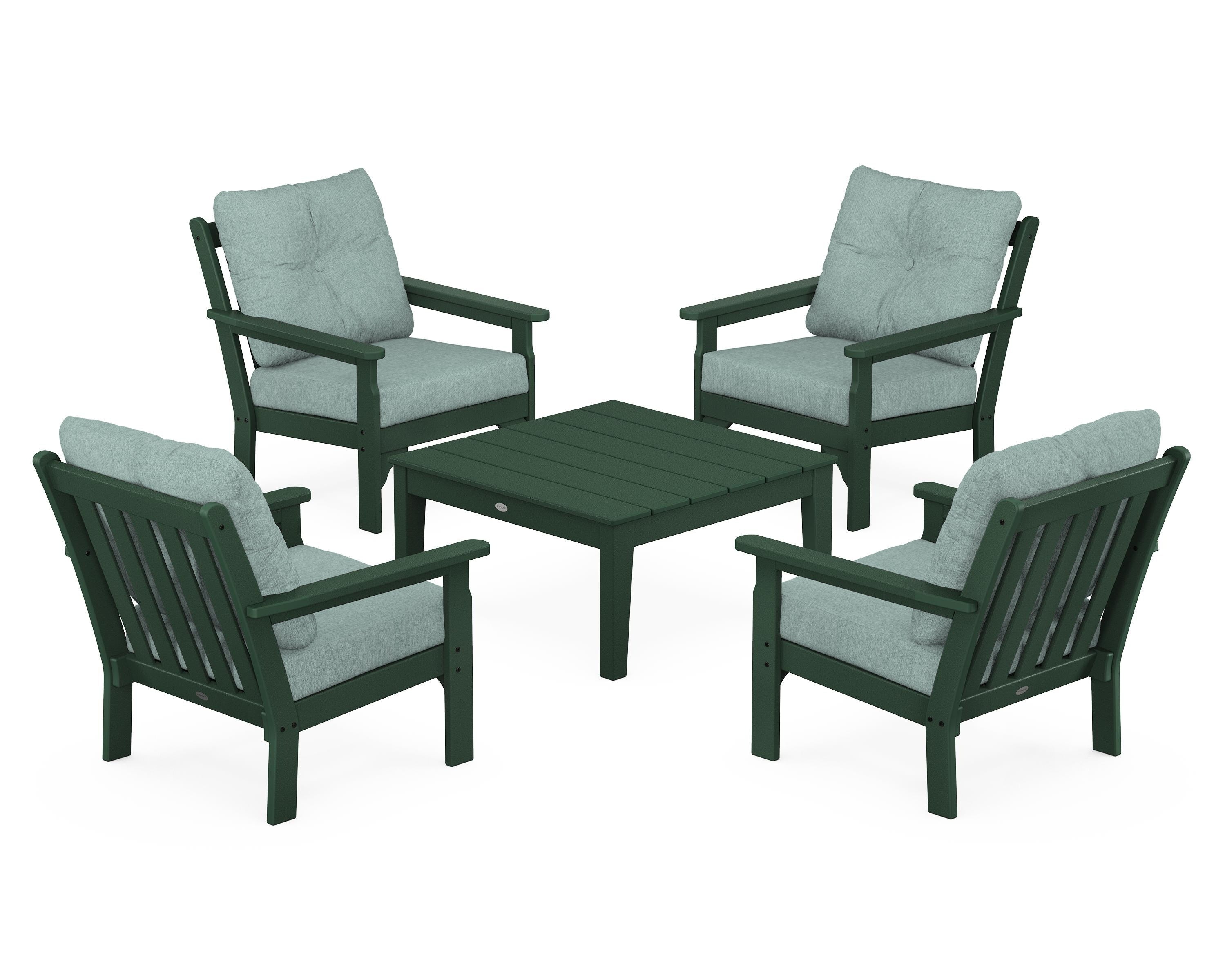 POLYWOOD® Vineyard 5-Piece Deep Seating Conversation Set in Green / Glacier Spa
