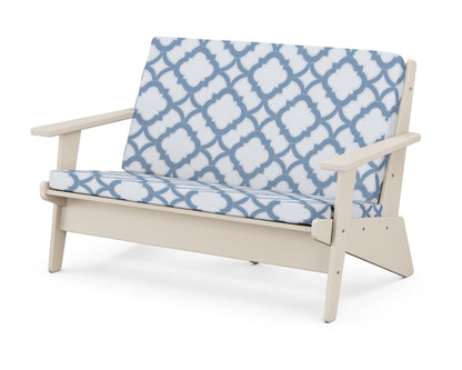 POLYWOOD® Riviera Modern Lounge Loveseat in Sand / Trellis Sky Blue