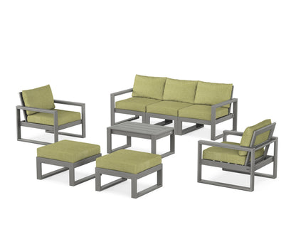 POLYWOOD® EDGE Sectional 8-Piece Lounge Sofa Set in Slate Grey / Chartreuse Boucle