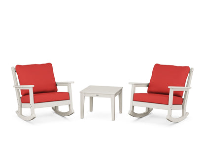 POLYWOOD® Chippendale 3-Piece Deep Seating Rocker Set in Sand / Crimson Linen