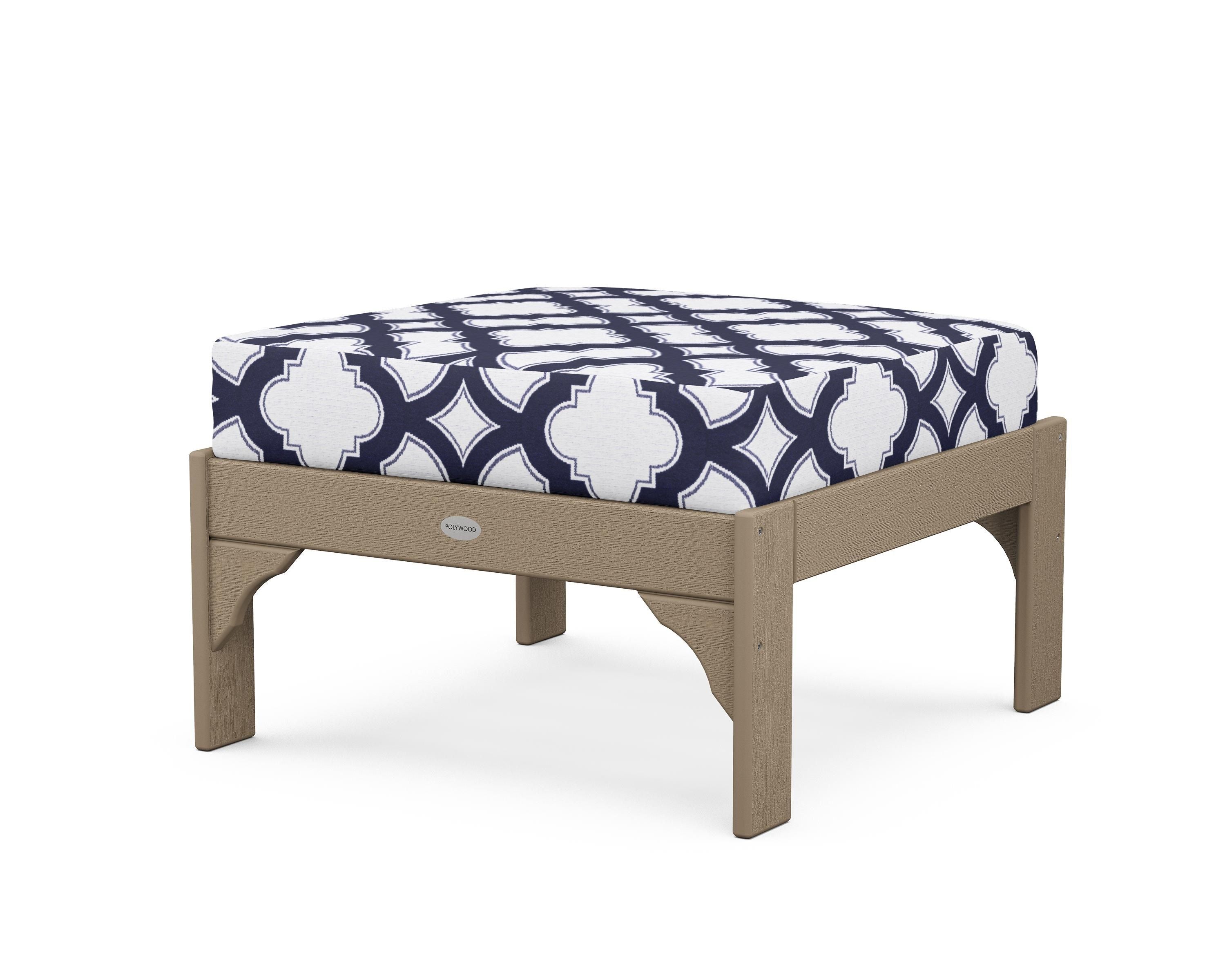 POLYWOOD¬Æ Vineyard Deep Seating Ottoman in Vintage Sahara / Trellis Navy