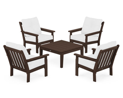 POLYWOOD® Vineyard 5-Piece Deep Seating Conversation Set in Mahogany / Natural