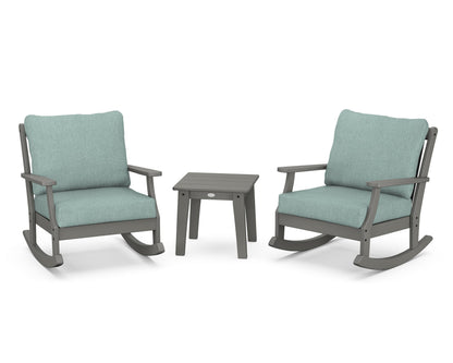 POLYWOOD® Braxton 3-Piece Deep Seating Rocker Set in Slate Grey / Glacier Spa