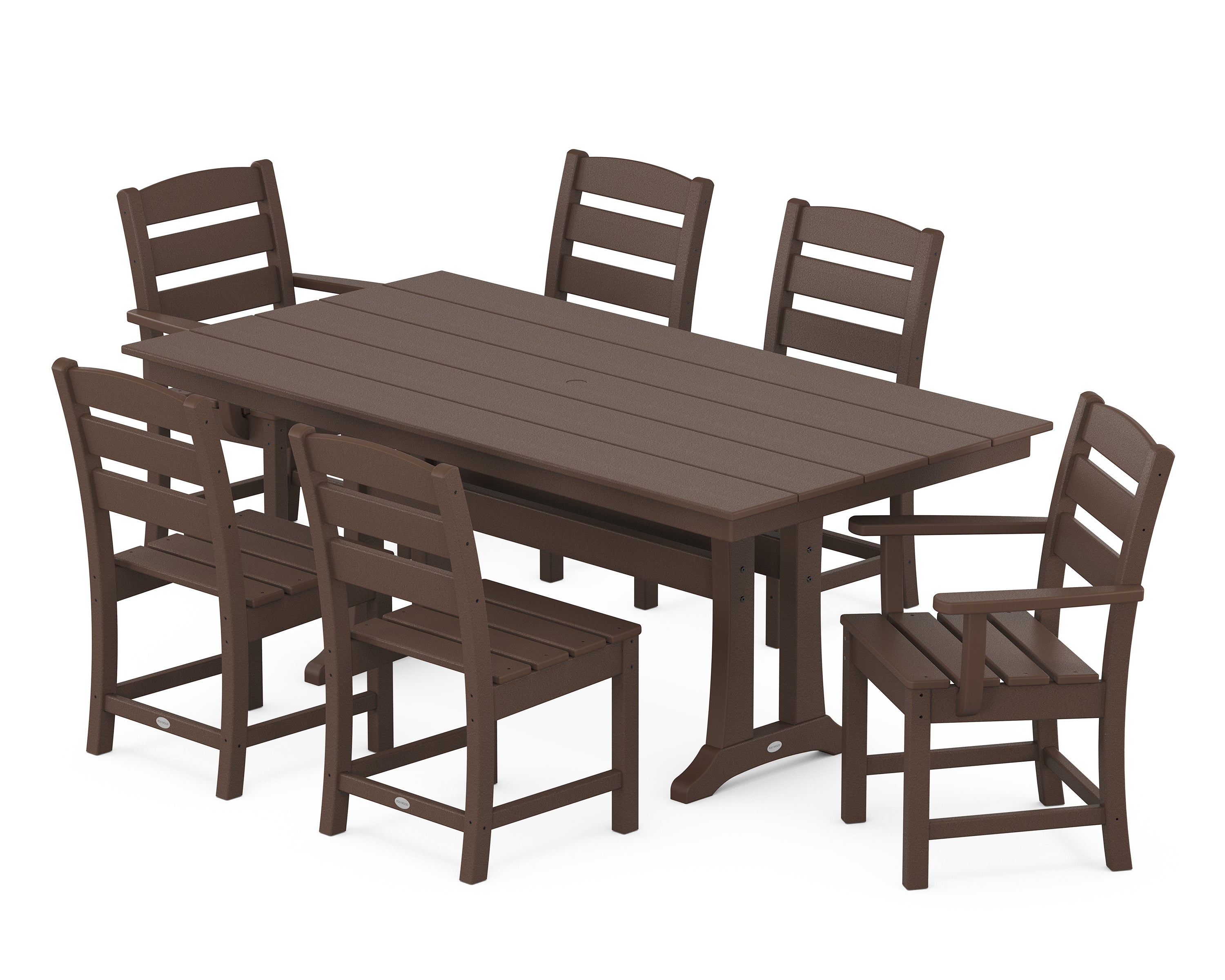 POLYWOOD® Lakeside 7-Piece Farmhouse Dining Set with Trestle Legs in Mahogany