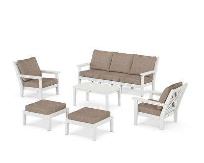 POLYWOOD® Chippendale 6-Piece Lounge Sofa Set in White / Spiced Burlap