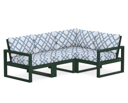 POLYWOOD® EDGE 4-Piece Modular Deep Seating Set in Green / Trellis Sky Blue