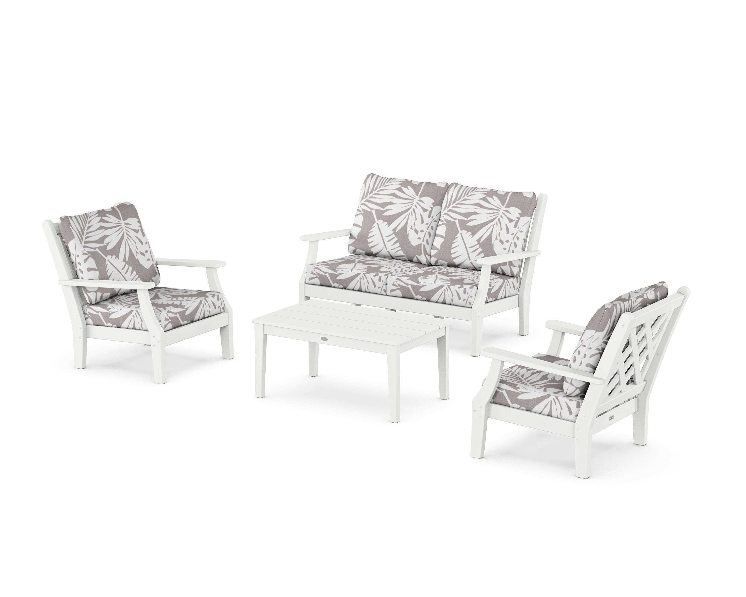 Country Living Wovendale 4-Piece Deep Seating Set with Loveseat in White / Leaf Grey Mist