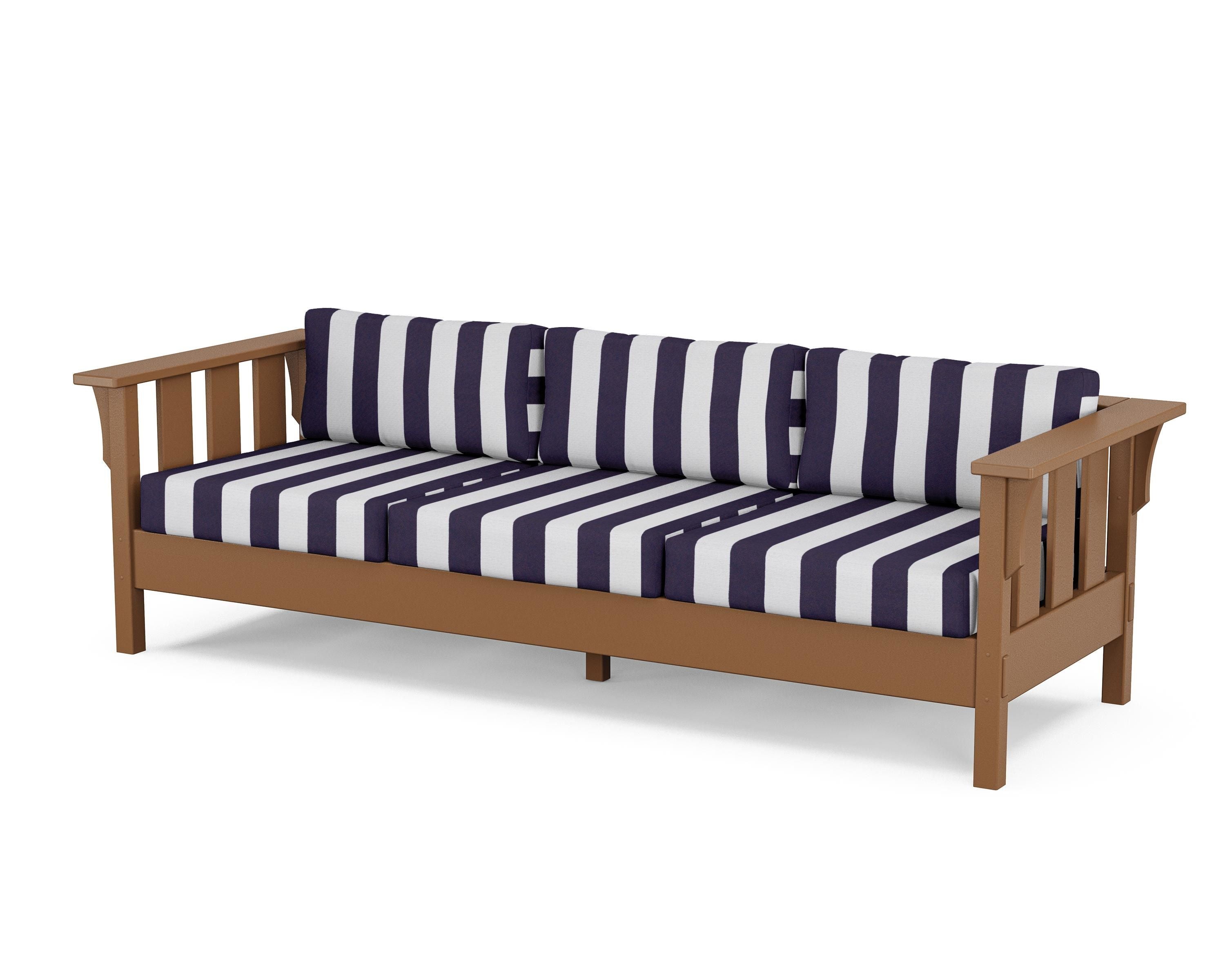 Martha Stewart by POLYWOOD® Acadia Deep Seating Sofa in Teak / Cabana Stripe Navy