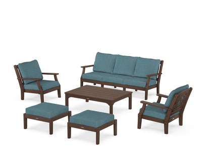 Martha Stewart by POLYWOOD® Chinoiserie 6-Piece Lounge Sofa Set in Mahogany / Ocean Teal