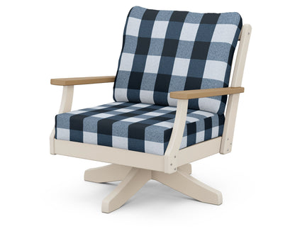 POLYWOOD® Braxton Deep Seating Swivel Chair in Sand / Natural / Buffalo Plaid Marine Indigo