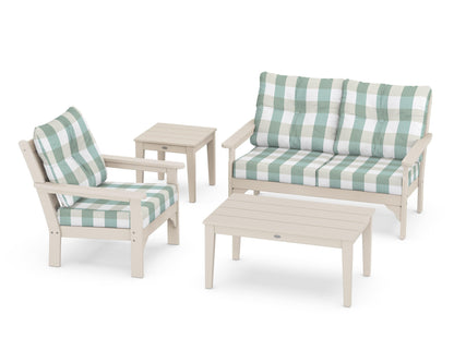 POLYWOOD® Vineyard 4-Piece Deep Seating Set in Sand / Buffalo Plaid Glacier Spa