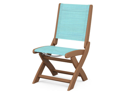 POLYWOOD® Coastal Folding Side Chair in Teak / Dupioni Aquamarine Sling