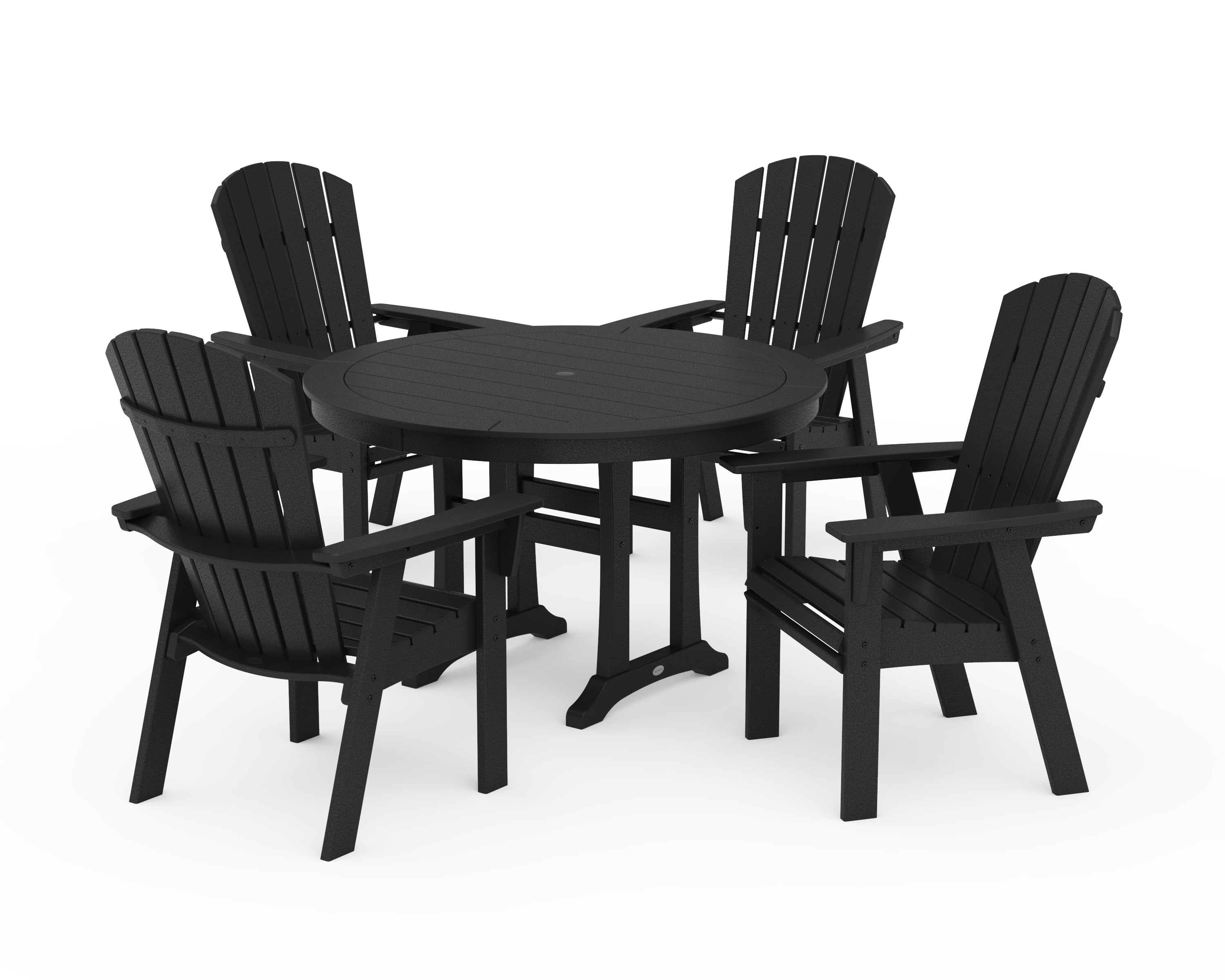 POLYWOOD® Nautical Curveback Adirondack 5-Piece Round Dining Set with Trestle Legs in Black
