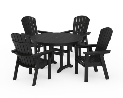 POLYWOOD® Nautical Curveback Adirondack 5-Piece Round Dining Set with Trestle Legs in Black