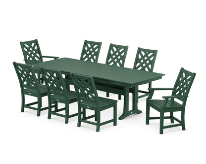 Country Living Wovendale 9-Piece Farmhouse Dining Set with Trestle Legs in Green