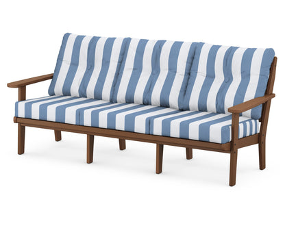 POLYWOOD® Lakeside Deep Seating Sofa in Teak / Cabana Stripe Sky Blue