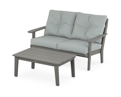 POLYWOOD® Lakeside 2-Piece Lounge Loveseat Set in Slate Grey / Spa