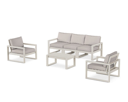 POLYWOOD® EDGE Sectional 4-Piece Deep Seating Set with Sofa in Sand / Dune Burlap