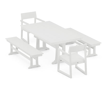 POLYWOOD® EDGE 5-Piece Farmhouse Dining Set With Trestle Legs in White