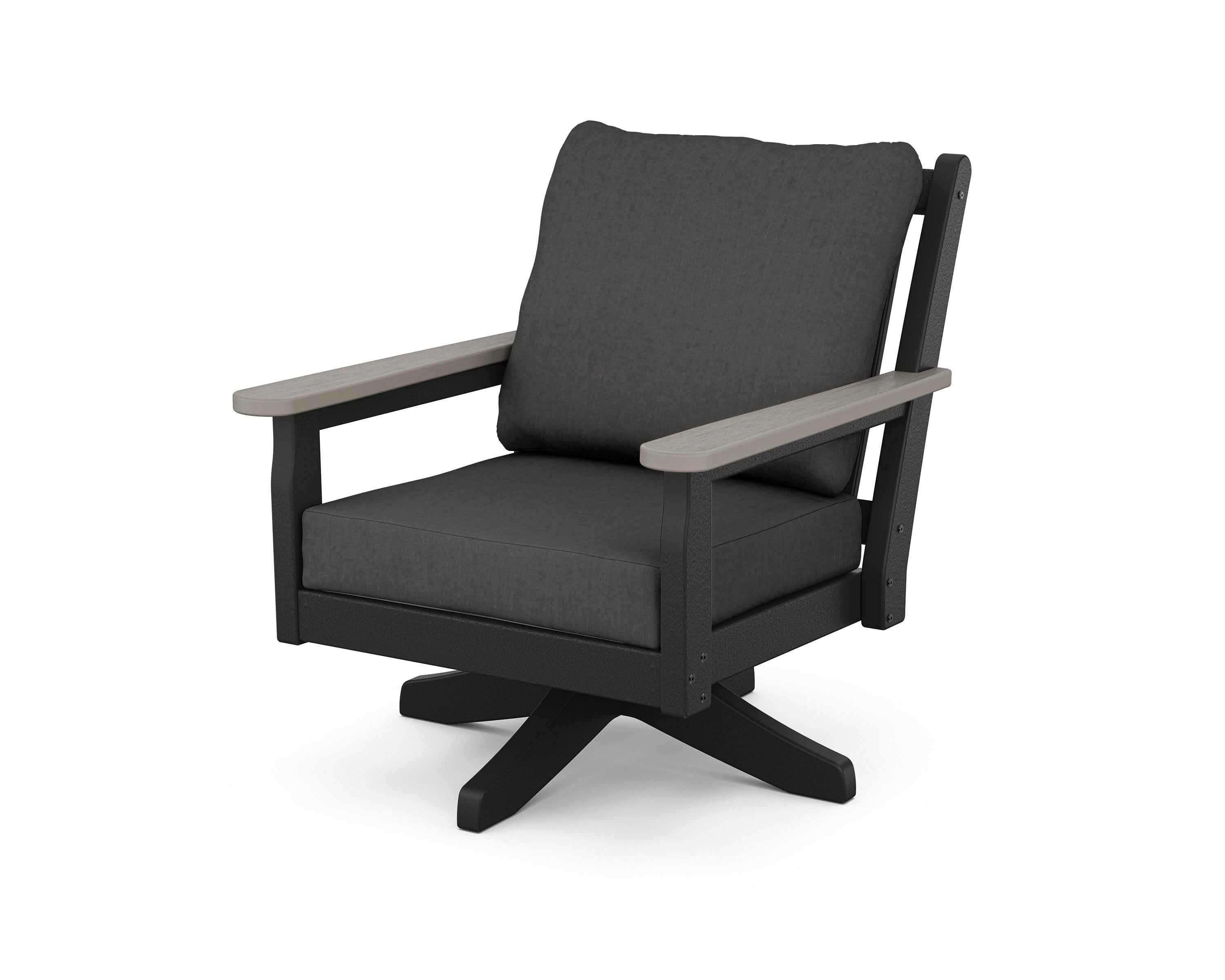 POLYWOOD® Chippendale Deep Seating Swivel Chair in Black / Driftwood / Spectrum Carbon