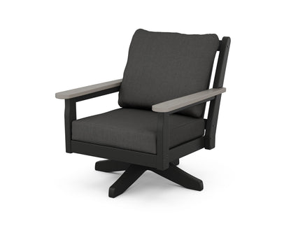 POLYWOOD® Chippendale Deep Seating Swivel Chair in Black / Driftwood / Spectrum Carbon