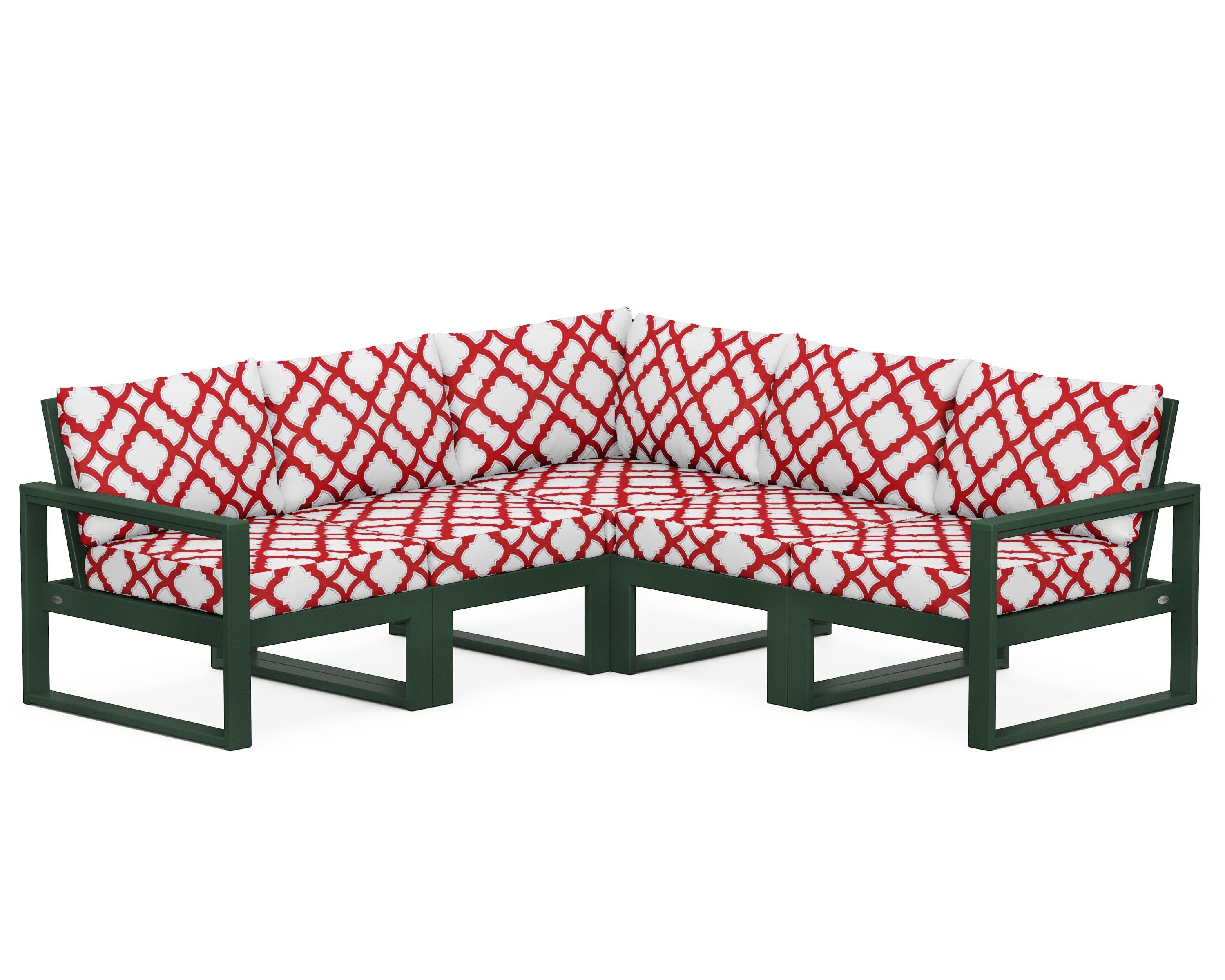 POLYWOOD® EDGE 5-Piece Modular Deep Seating Set in Green / Trellis Crimson