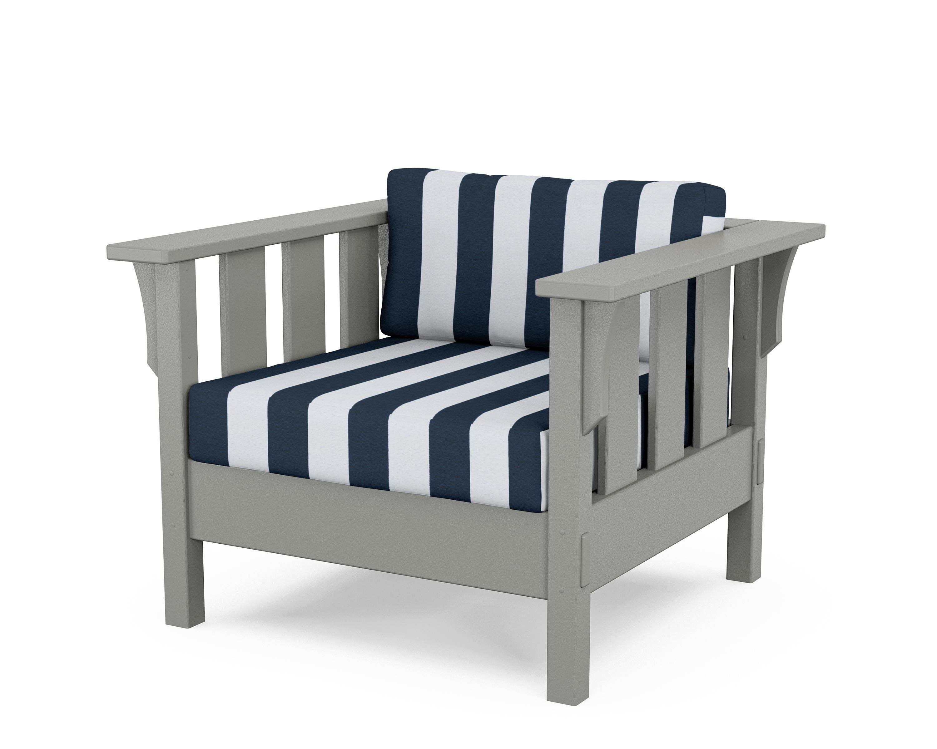 Martha Stewart by POLYWOOD® Acadia Deep Seating Chair in Slate Grey / Cabana Stripe Marine Indigo