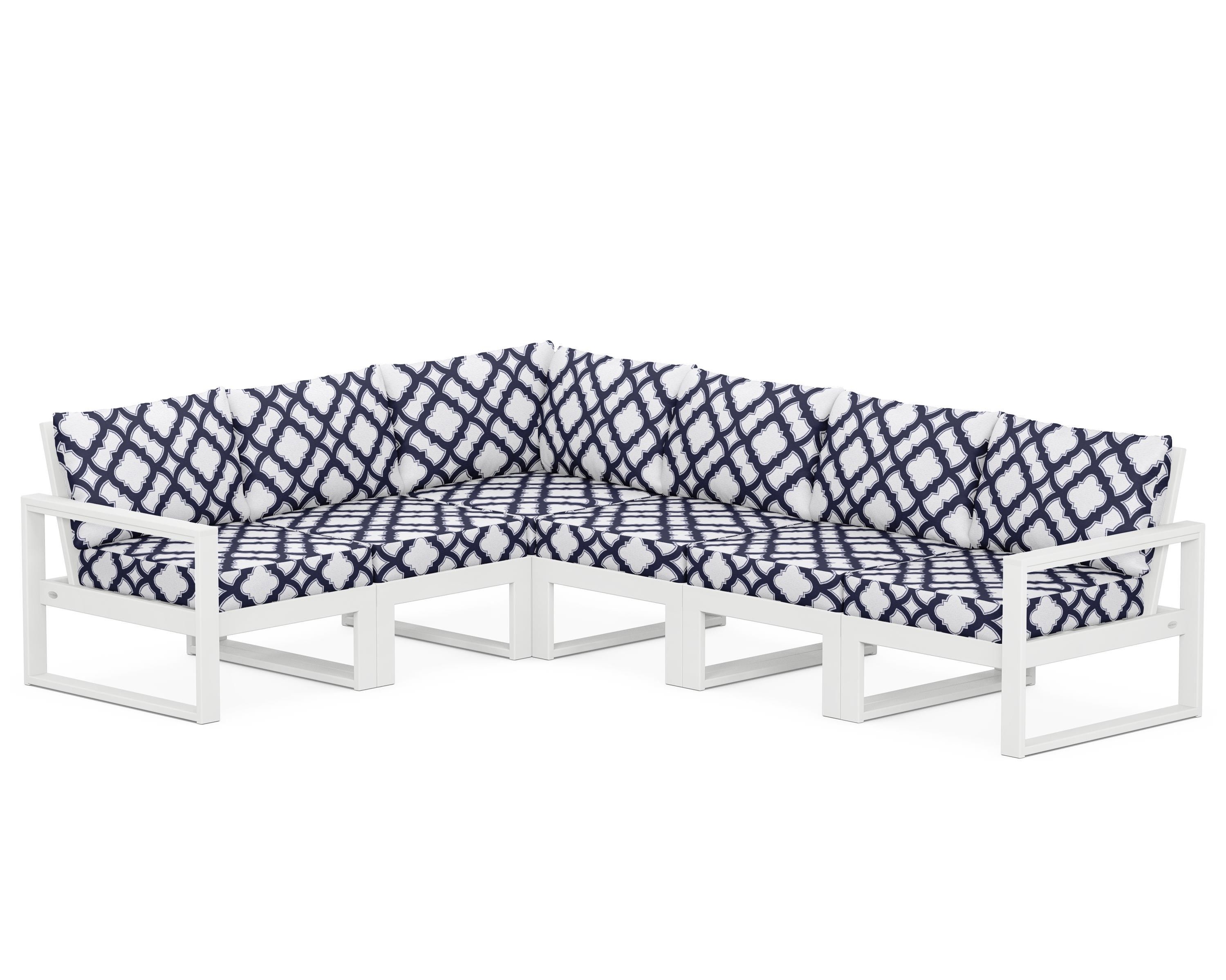 POLYWOOD® EDGE 6-Piece Modular Deep Seating Set in White / Trellis Navy