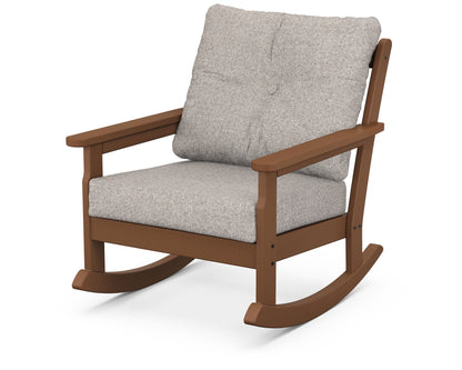 POLYWOOD® Vineyard Deep Seating Rocking Chair in Teak / Weathered Tweed