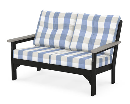 POLYWOOD® Vineyard Deep Seating Loveseat in Black / Driftwood / Buffalo Plaid Sky Blue