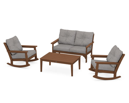 POLYWOOD® Vineyard 4-Piece Deep Seating Rocking Chair Set in Teak / Grey Mist