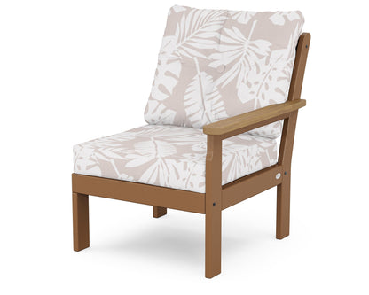 POLYWOOD® Vineyard Modular Right Arm Chair in Teak / Natural / Leaf Dune Burlap