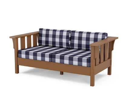 Martha Stewart by POLYWOOD® Acadia Deep Seating Loveseat in Teak / Buffalo Plaid Navy