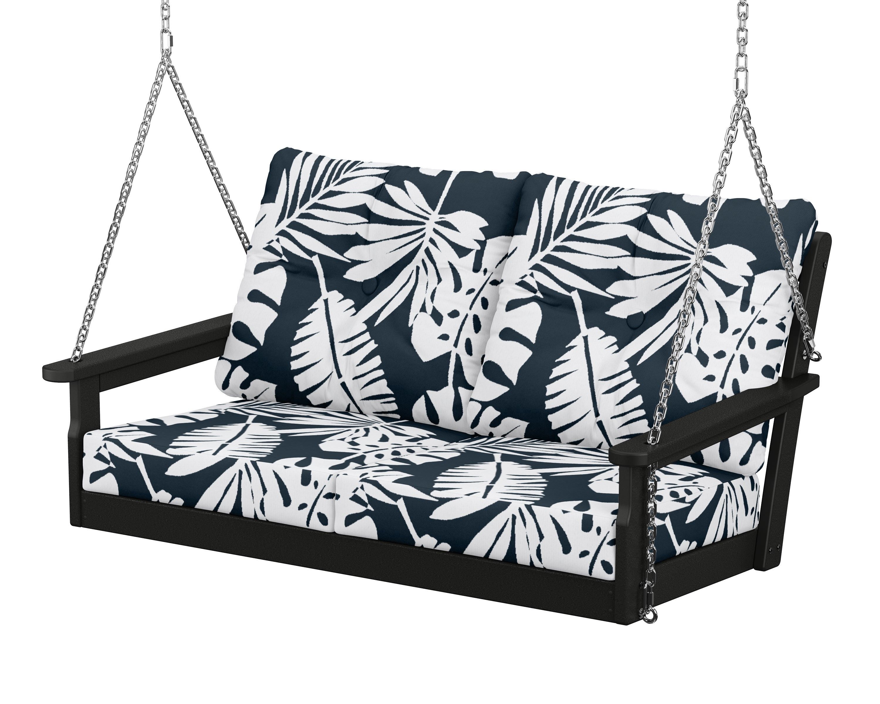 POLYWOOD® Vineyard Deep Seating Swing in Black / Leaf Marine Indigo