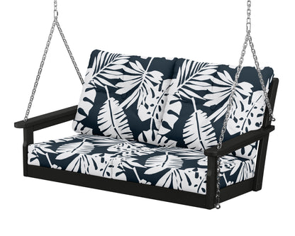 POLYWOOD® Vineyard Deep Seating Swing in Black / Leaf Marine Indigo