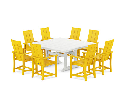 POLYWOOD® Modern Adirondack 9-Piece Farmhouse Trestle Dining Set in Lemon / White
