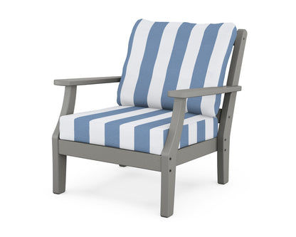 Martha Stewart by POLYWOOD® Chinoiserie Deep Seating Chair in Slate Grey / Cabana Stripe Sky Blue