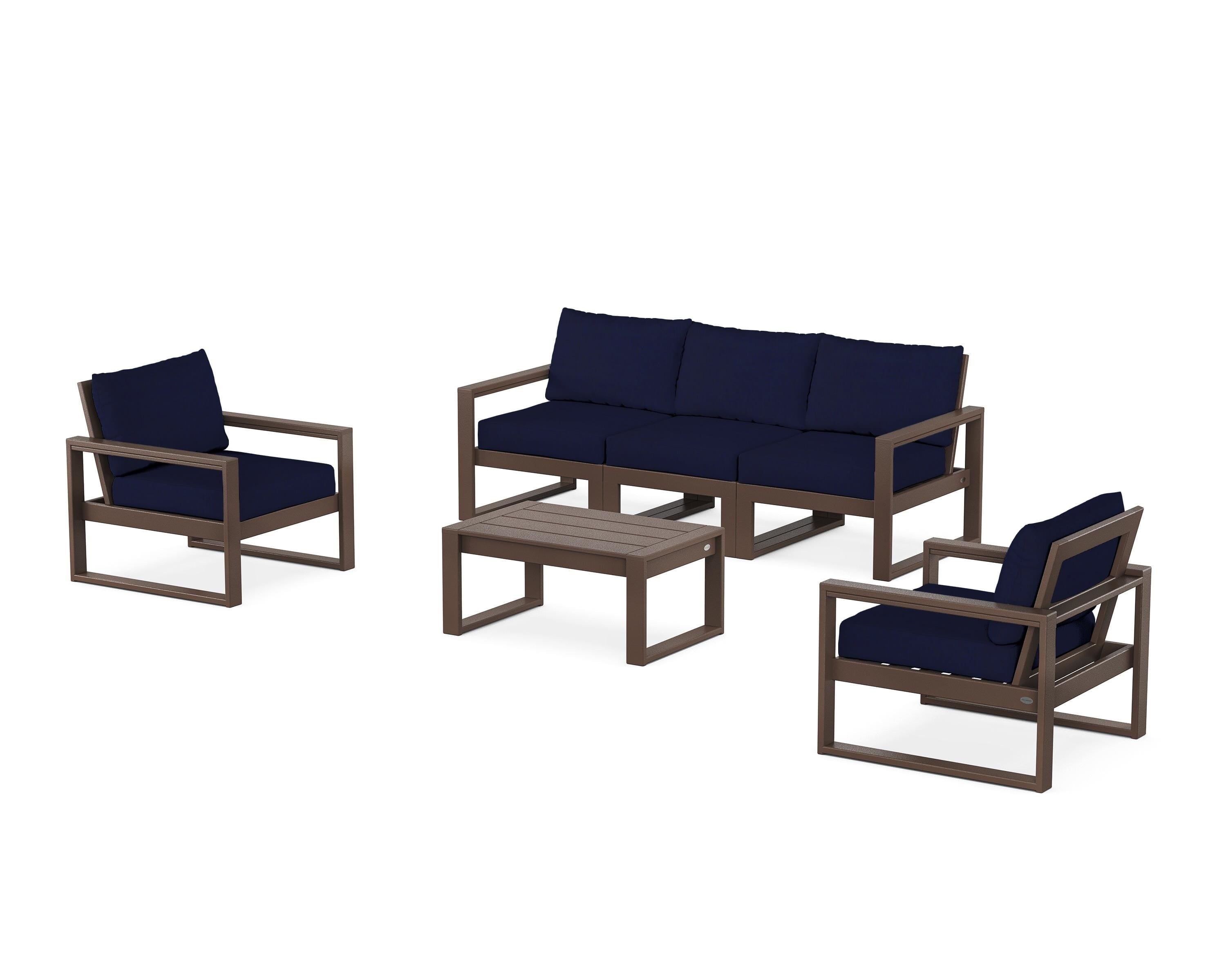 POLYWOOD® EDGE Sectional 4-Piece Deep Seating Set with Sofa in Mahogany / Navy