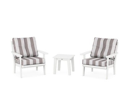 POLYWOOD® Prairie 3-Piece Deep Seating Set in White / Cabana Stripe Grey Mist