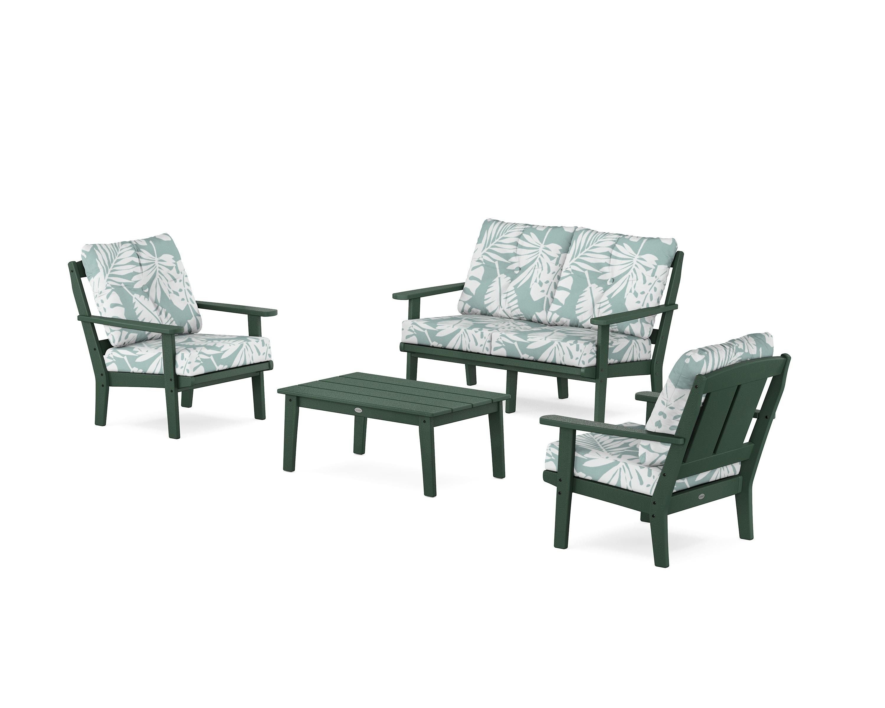 POLYWOOD® Mission 4-Piece Deep Seating Set with Loveseat in Green / Leaf Glacier Spa