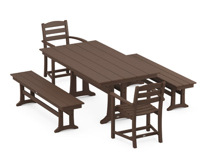 POLYWOOD® La Casa Cafe 5-Piece Farmhouse Dining Set With Trestle Legs in Mahogany