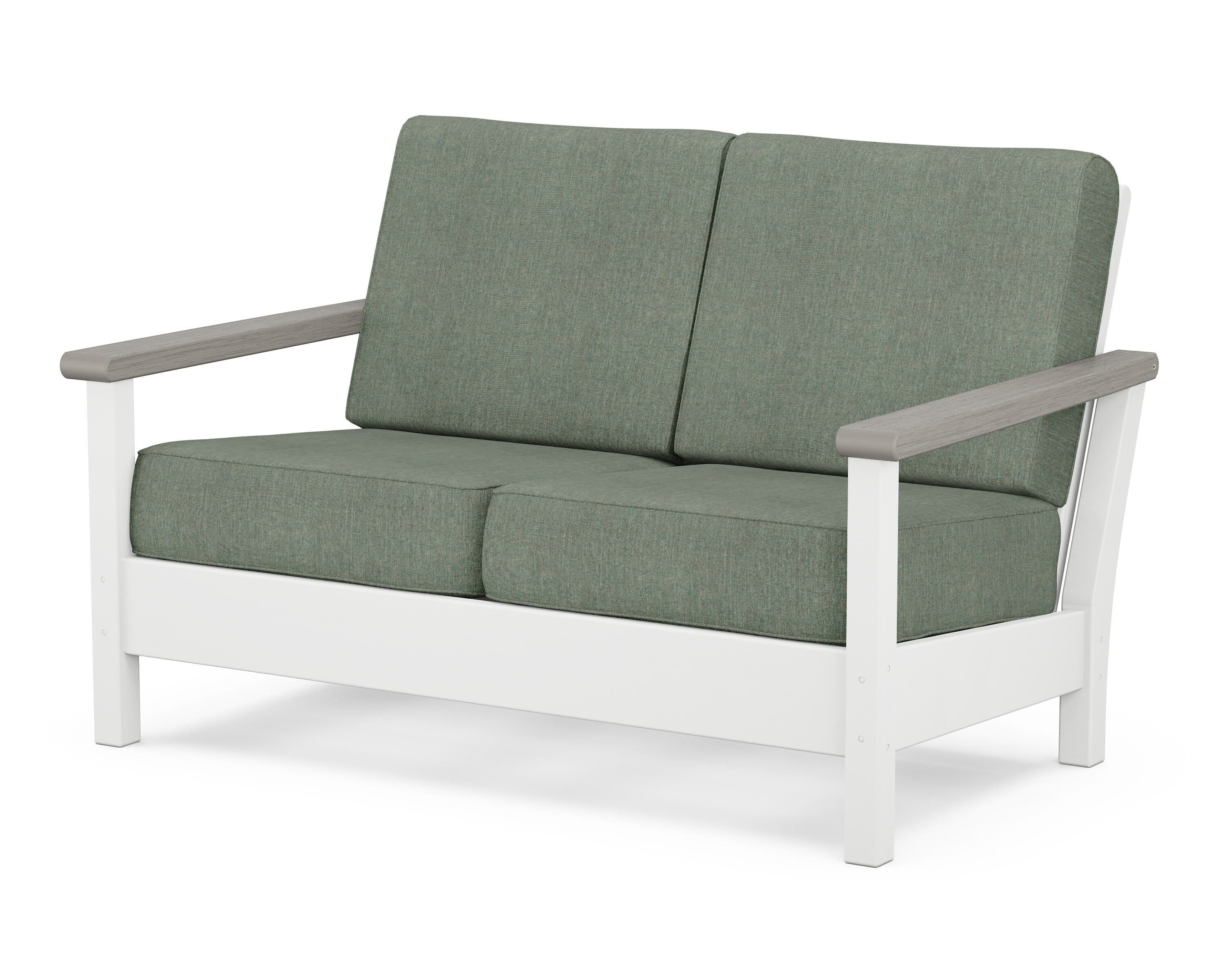 POLYWOOD® Harbour Deep Seating Loveseat in White / Driftwood / Cast Sage