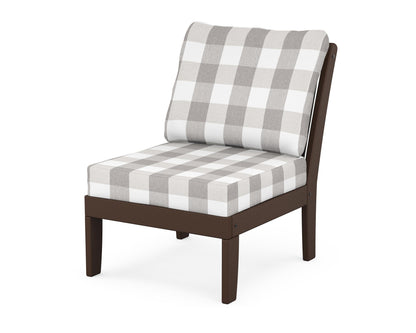 POLYWOOD® Braxton Modular Armless Chair in Mahogany / Buffalo Plaid Grey Mist