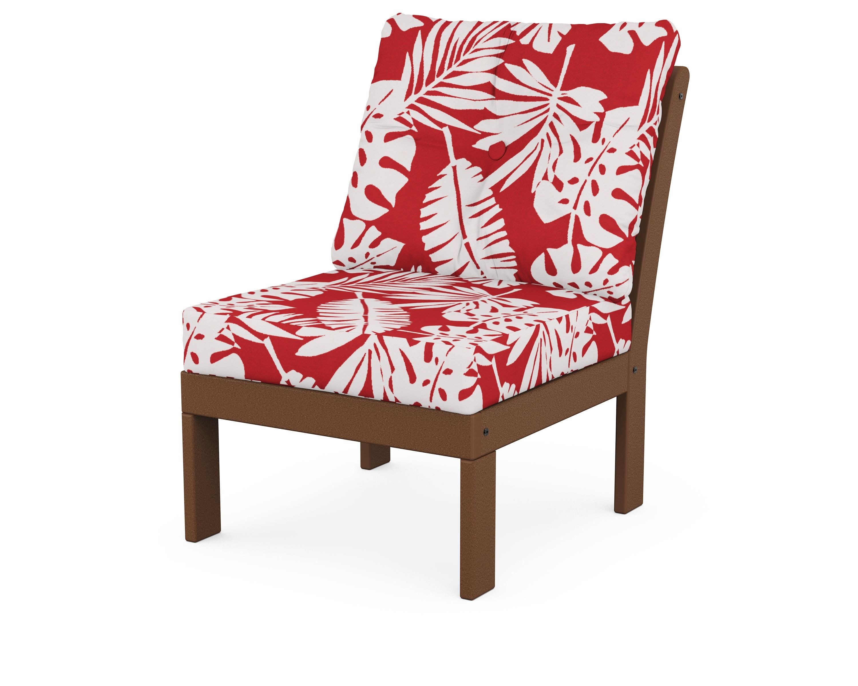 POLYWOOD® Vineyard Modular Armless Chair in Teak / Leaf Crimson