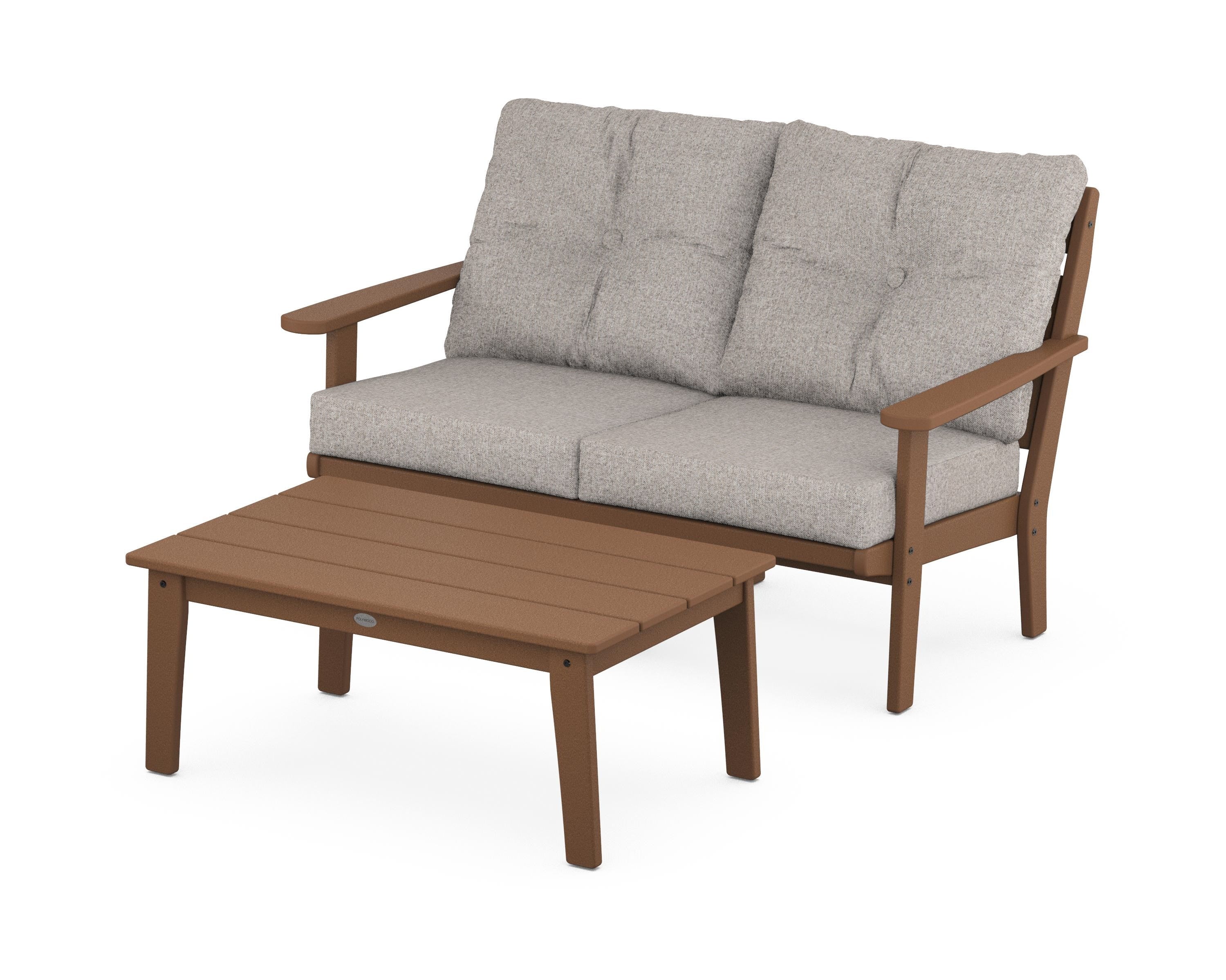 POLYWOOD® Lakeside 2-Piece Lounge Loveseat Set in Teak / Weathered Tweed