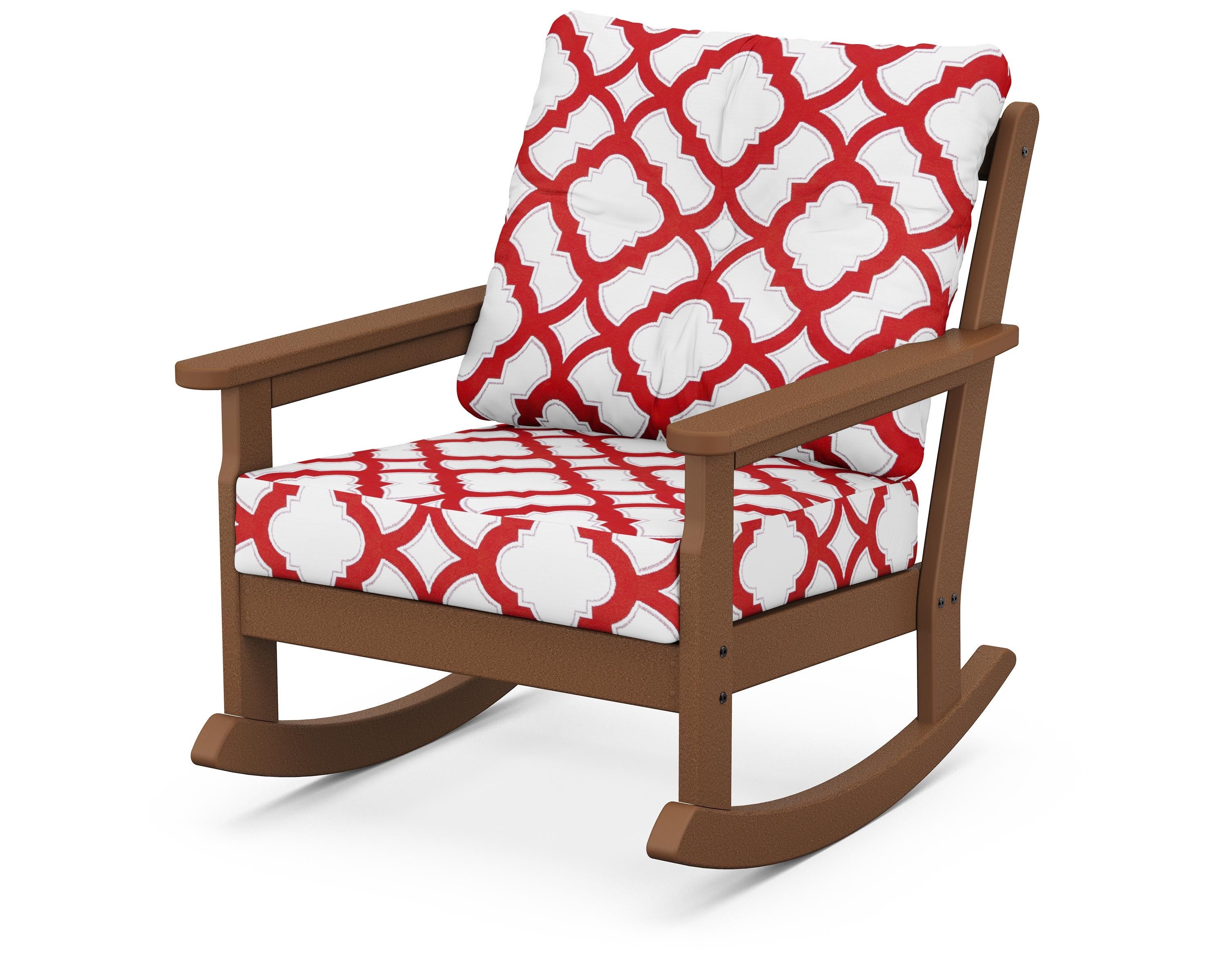 POLYWOOD® Vineyard Deep Seating Rocking Chair in Teak / Trellis Crimson