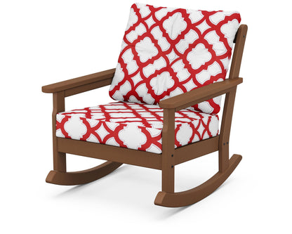 POLYWOOD® Vineyard Deep Seating Rocking Chair in Teak / Trellis Crimson