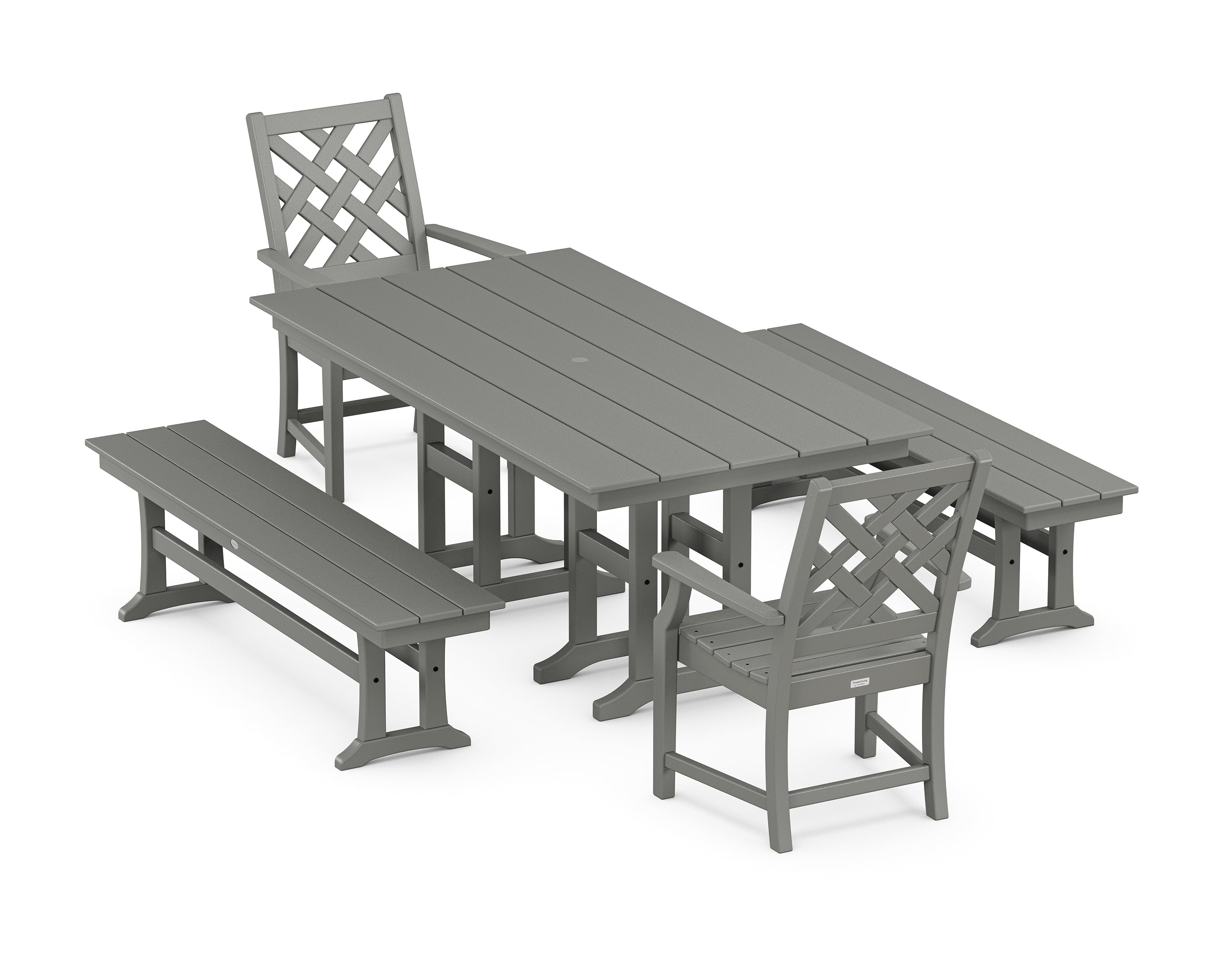 Country Living Wovendale 5-Piece Farmhouse Dining Set with Benches in Slate Grey