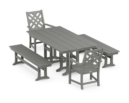 Country Living Wovendale 5-Piece Farmhouse Dining Set with Benches in Slate Grey